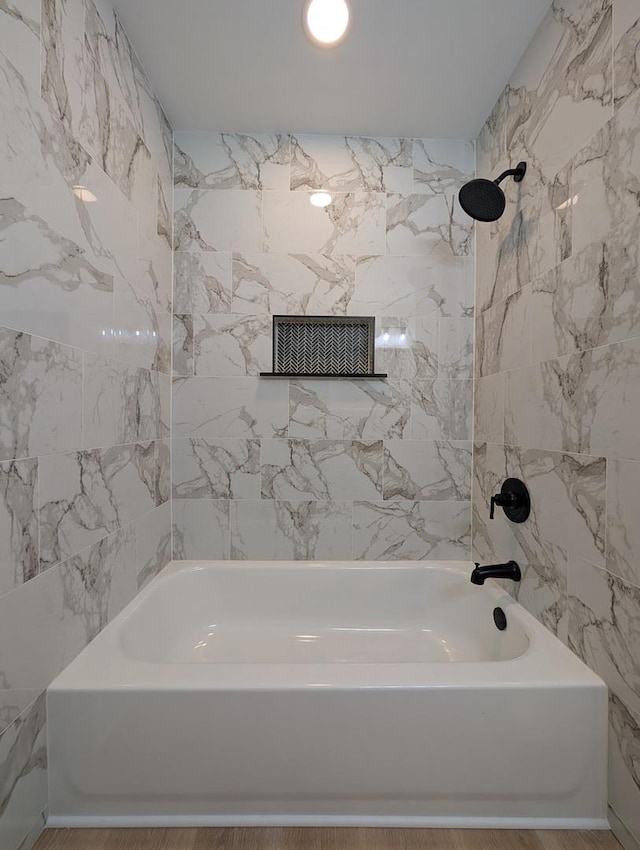 3100 Galena Dr, Joliet, IL 60435 - bathroom featuring shower / tub combination and wood finished floors