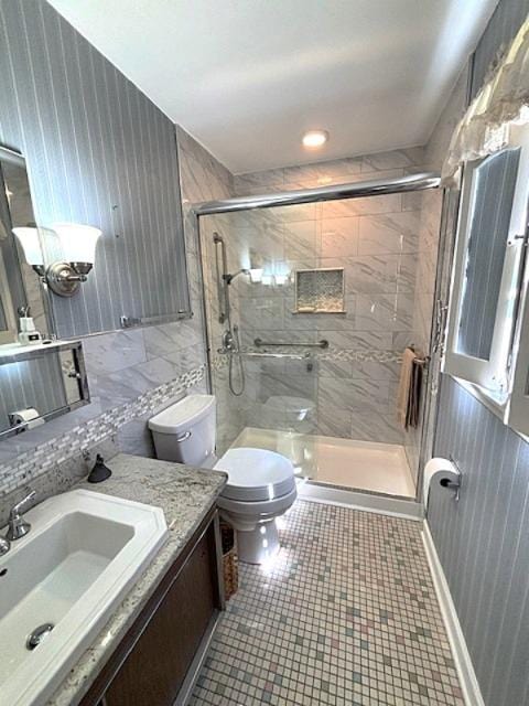 5N265 Neva Ter, Itasca, IL 60143 - bathroom featuring toilet, vanity, and a shower stall