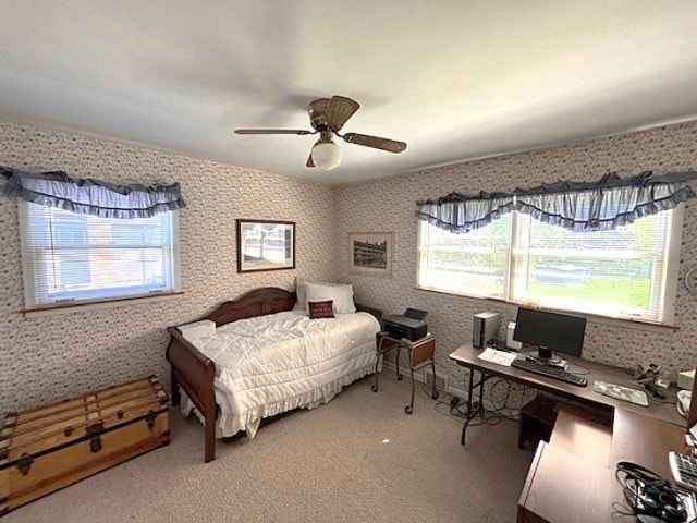 5N265 Neva Ter, Itasca, IL 60143 - carpeted bedroom with multiple windows, wallpapered walls, a desk, and ceiling fan