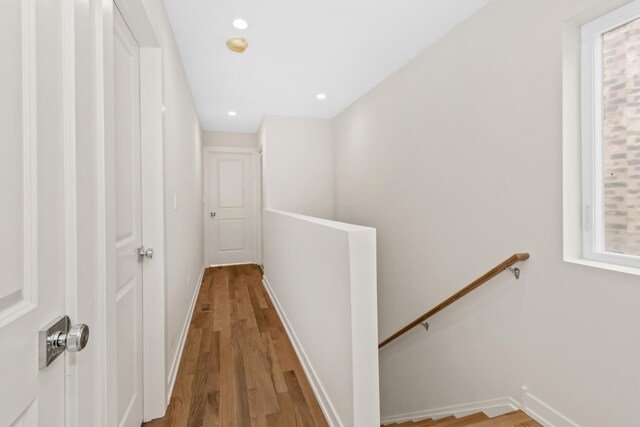 6513 S Langley Ave, Chicago, IL 60637 - hall featuring an upstairs landing, wood finished floors, baseboards, and recessed lighting