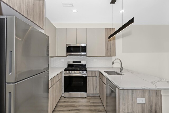 6513 S Langley Ave, Chicago, IL 60637 - kitchen with appliances with stainless steel finishes, a sink, modern cabinets, and recessed lighting