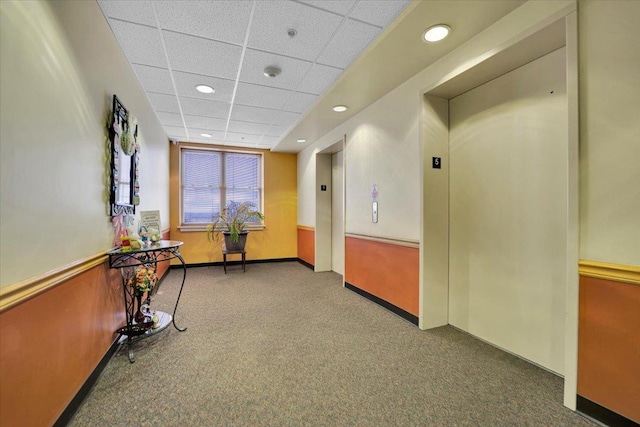 9355 Irving Park Rd Unit 506, Schiller Park, IL 60176 - corridor with a paneled ceiling, elevator, carpet floors, and recessed lighting