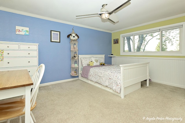 909 Aimtree Pl, Schaumburg, IL 60194 - carpeted bedroom featuring ornamental molding, baseboards, and a ceiling fan