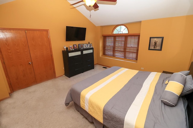 523 Jaquays St, Lockport, IL 60441 - bedroom with light carpet, vaulted ceiling, and ceiling fan