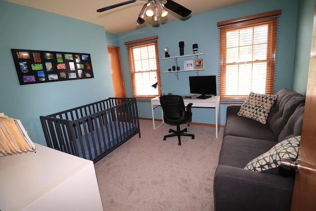 523 Jaquays St, Lockport, IL 60441 - carpeted bedroom with a desk, baseboards, and ceiling fan