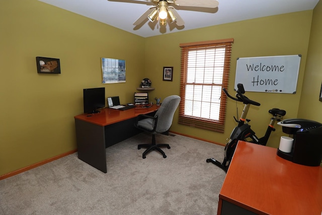 523 Jaquays St, Lockport, IL 60441 - home office featuring baseboards, carpet flooring, and ceiling fan