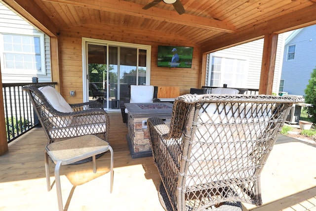523 Jaquays St, Lockport, IL 60441 - view of patio with a fire pit and a ceiling fan