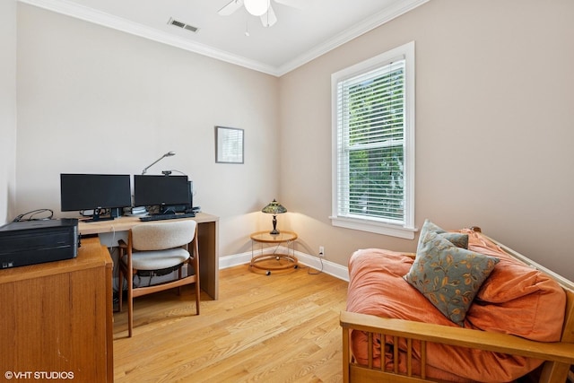 1513 W Highland Ave, Chicago, IL 60660 - office space featuring light wood-style floors, ceiling fan, and ornamental molding