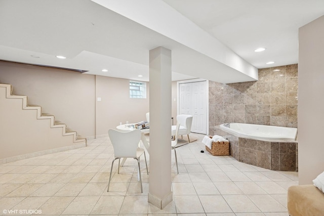 1513 W Highland Ave, Chicago, IL 60660 - basement with light tile patterned floors and recessed lighting