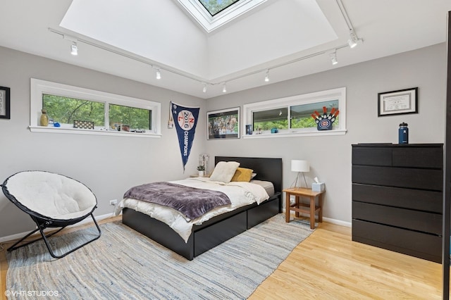 1543 Shawnee Trl, Riverwoods, IL 60015 - bedroom featuring track lighting, a skylight, and wood finished floors