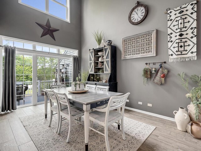 1016 Hummingbird Way, Bartlett, IL 60103 - dining area with wood finished floors, a towering ceiling, and baseboards