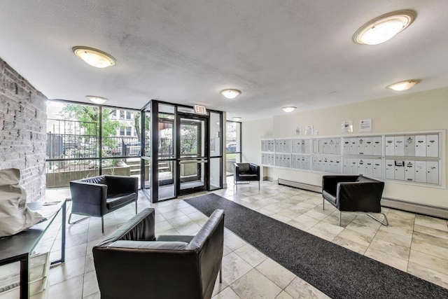 1415 W Lunt Ave Unit 203, Chicago, IL 60626 - community lobby with floor to ceiling windows and a textured ceiling