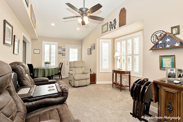 611 Filly Ln, Grayslake, IL 60030 - living area featuring vaulted ceiling, carpet flooring, ceiling fan, healthy amount of natural light, and recessed lighting