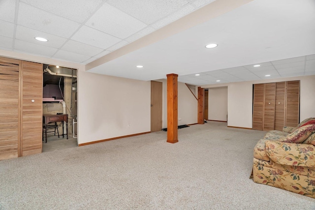 1072 Ronald Dr, Joliet, IL 60435 - finished basement with carpet floors, baseboards, a drop ceiling, and recessed lighting