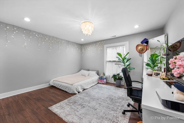 2800 Northampton Dr Unit A2, Rolling Meadows, IL 60008 - bedroom with an office area, wood finished floors, recessed lighting, baseboards, and a chandelier