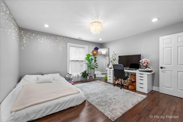 2800 Northampton Dr Unit A2, Rolling Meadows, IL 60008 - bedroom with a chandelier, a desk, wood finished floors, recessed lighting, and baseboards