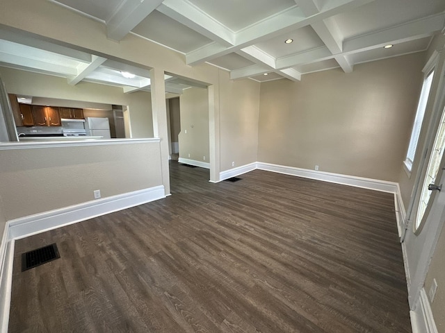1109 S Locust Ave, Freeport, IL 61032 - unfurnished room featuring beam ceiling, coffered ceiling, dark wood-style flooring, baseboards, and recessed lighting