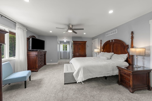 5760 Woodward Ave, Downers Grove, IL 60516 - bedroom featuring light colored carpet, recessed lighting, multiple windows, and ceiling fan