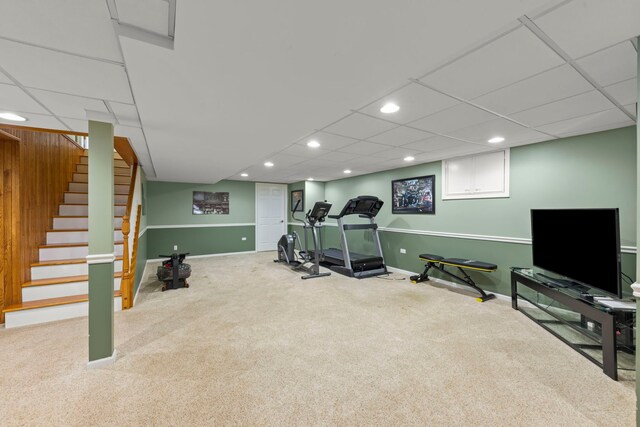 5760 Woodward Ave, Downers Grove, IL 60516 - workout area featuring carpet flooring, recessed lighting, and a paneled ceiling