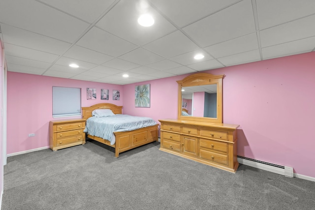 5760 Woodward Ave, Downers Grove, IL 60516 - bedroom with carpet, baseboard heating, recessed lighting, and a paneled ceiling