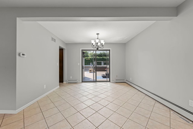 5760 Woodward Ave, Downers Grove, IL 60516 - unfurnished room featuring a baseboard radiator, a chandelier, and light tile patterned floors
