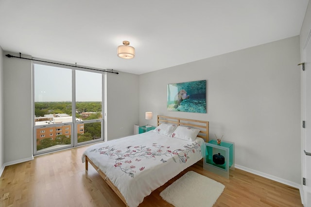 1640 Maple Ave Unit 1105, Evanston, IL 60201 - bedroom with light wood-style flooring, baseboards, and a wall of windows