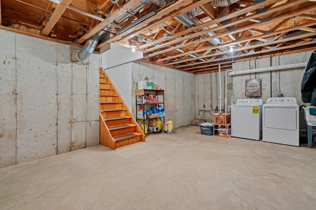 1239 Spring Creek Rd, Elgin, IL 60120 - unfinished below grade area featuring separate washer and dryer and stairs