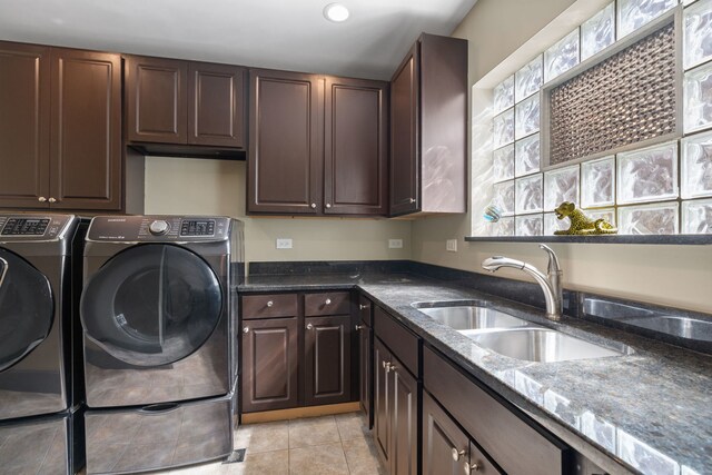 2115 Kenilworth Ave, Berwyn, IL 60402 - washroom with cabinet space, independent washer and dryer, light tile patterned flooring, and recessed lighting
