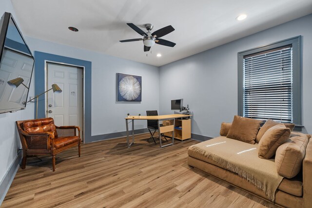 2115 Kenilworth Ave, Berwyn, IL 60402 - office space with light wood finished floors, baseboards, a ceiling fan, and recessed lighting