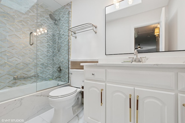 22844 Lakeview Estates Blvd, Frankfort, IL 60423 - full bathroom with vanity, enclosed tub / shower combo, toilet, and marble finish floors