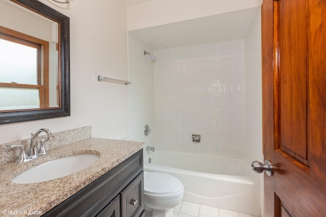 8885 Dryden St, Woodridge, IL 60517 - bathroom with vanity, tub / shower combination, toilet, and tile patterned flooring