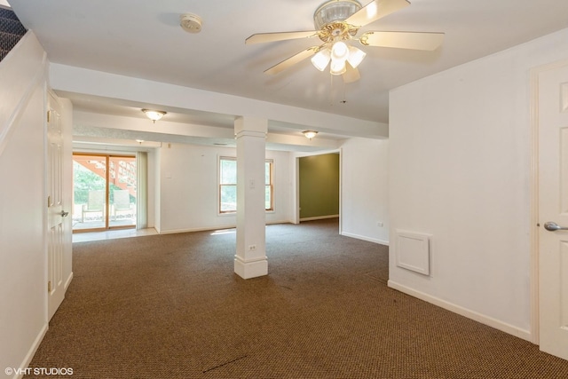 8885 Dryden St, Woodridge, IL 60517 - spare room featuring dark colored carpet, a smoke detector, baseboards, and a ceiling fan