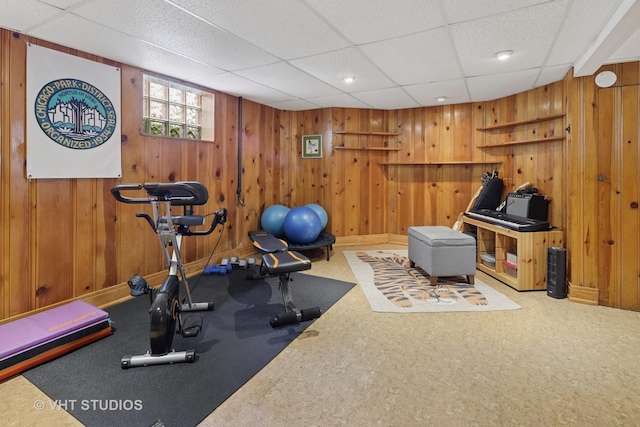 6967 W Wolfram St, Chicago, IL 60634 - workout room with a drop ceiling and wooden walls