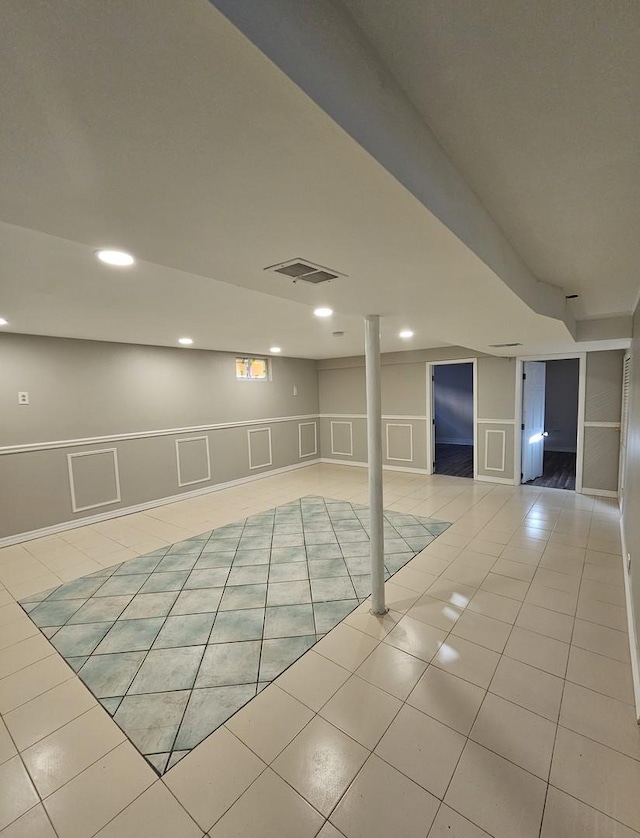 3912 W Hayford St, Chicago, IL 60652 - empty room with a decorative wall, light tile patterned flooring, recessed lighting, and a wainscoted wall
