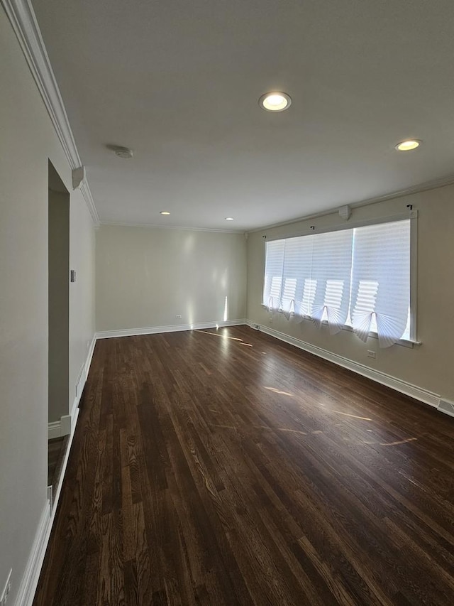 3912 W Hayford St, Chicago, IL 60652 - empty room with crown molding, baseboards, dark wood-type flooring, recessed lighting, and a smoke detector