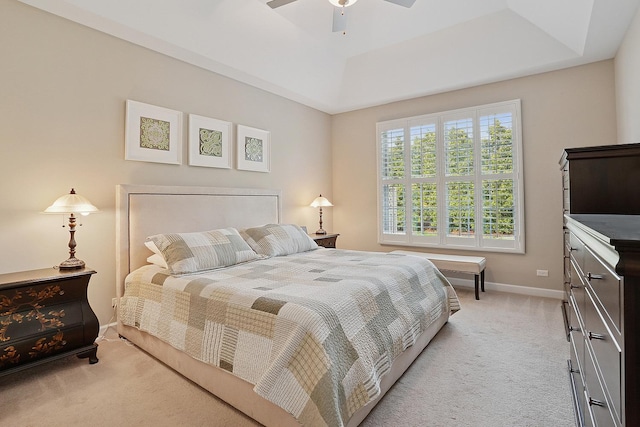 1250 Ashbury Pl Unit 1250, Lemont, IL 60439 - bedroom with light colored carpet, a raised ceiling, baseboards, and ceiling fan