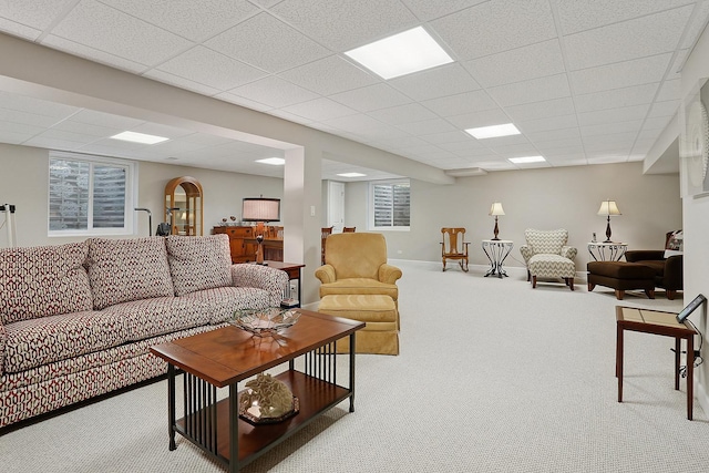1250 Ashbury Pl Unit 1250, Lemont, IL 60439 - carpeted living area featuring a drop ceiling, baseboards, and plenty of natural light