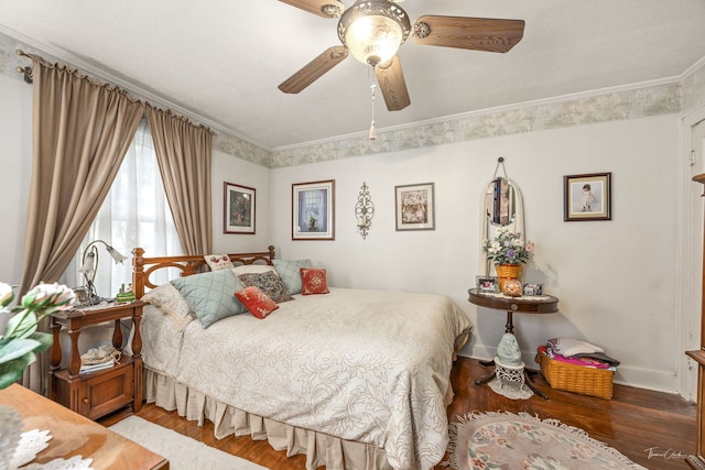 24038 W Oak St, Plainfield, IL 60544 - bedroom featuring wood finished floors, baseboards, crown molding, and ceiling fan