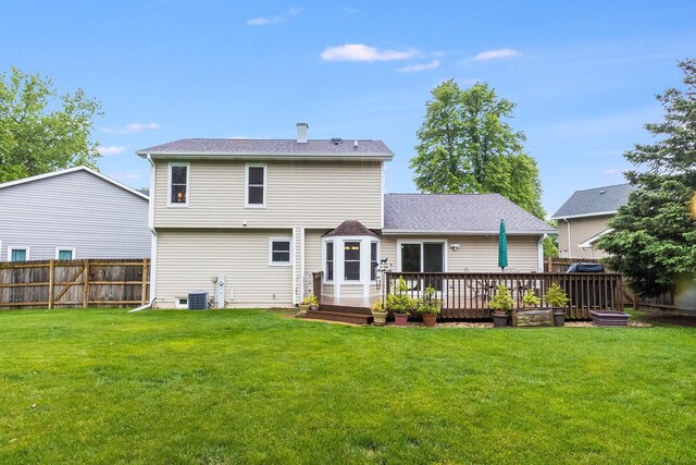 2975 Partridge Ct, Aurora, IL 60502 - rear view of property with a deck, central air condition unit, and a shingled roof