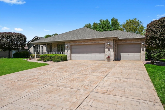 22314 Jeanette Ct, Frankfort, IL 60423 - ranch-style home with a garage, concrete driveway, brick siding, a front yard, and a porch