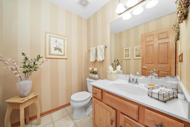 22314 Jeanette Ct, Frankfort, IL 60423 - bathroom featuring vanity, wallpapered walls, tile patterned flooring, and toilet