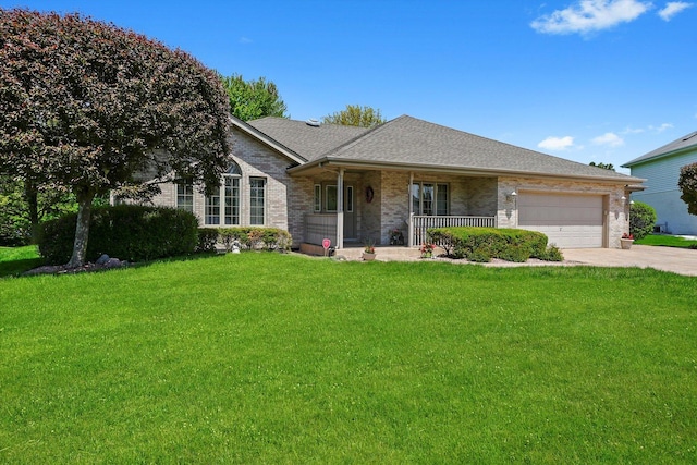 22314 Jeanette Ct, Frankfort, IL 60423 - ranch-style house with a porch, brick siding, a garage, and a front yard