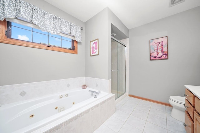 22314 Jeanette Ct, Frankfort, IL 60423 - full bathroom with vanity, a jetted tub, a stall shower, and toilet