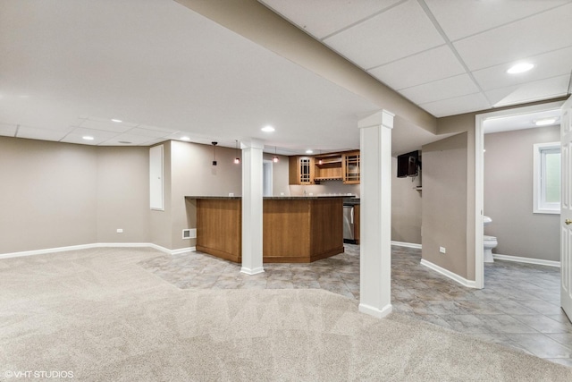 2136 Colonial St, Aurora, IL 60503 - indoor bar featuring light colored carpet, baseboards, recessed lighting, and stainless steel dishwasher