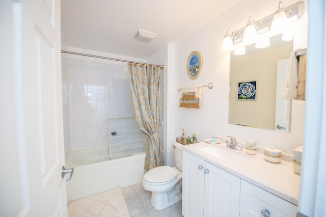 8400 Callie Ave Unit 206, Morton Grove, IL 60053 - full bath featuring vanity, toilet, shower / tub combo with curtain, and tile patterned flooring