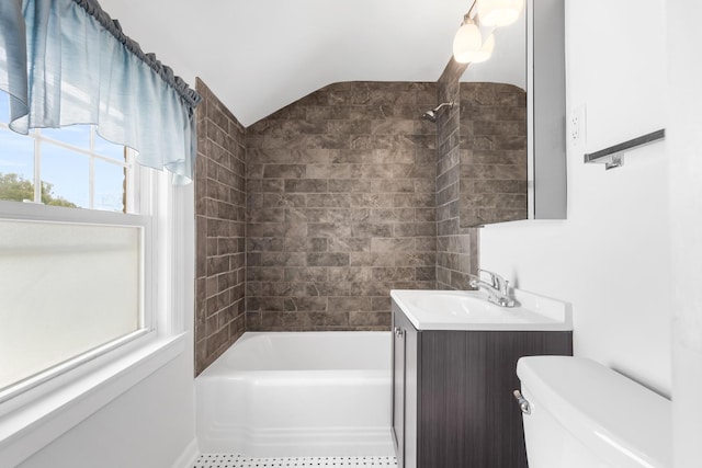 5471 N Octavia Ave, Chicago, IL 60656 - full bathroom featuring vanity, vaulted ceiling, washtub / shower combination, and toilet