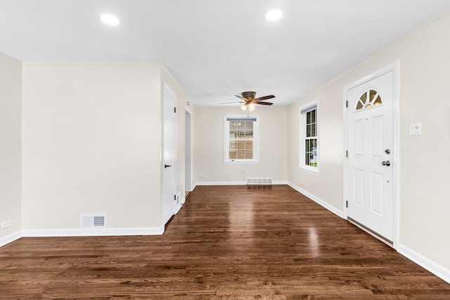 5471 N Octavia Ave, Chicago, IL 60656 - foyer entrance with a ceiling fan, dark wood-style floors, baseboards, and recessed lighting