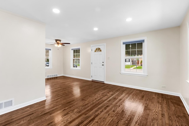 5471 N Octavia Ave, Chicago, IL 60656 - entrance foyer featuring baseboards, dark wood-type flooring, ceiling fan, and recessed lighting