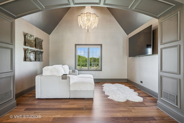 14 Vandenbergh Dr, South Barrington, IL 60010 - sitting room with a chandelier, lofted ceiling, and dark wood-style floors