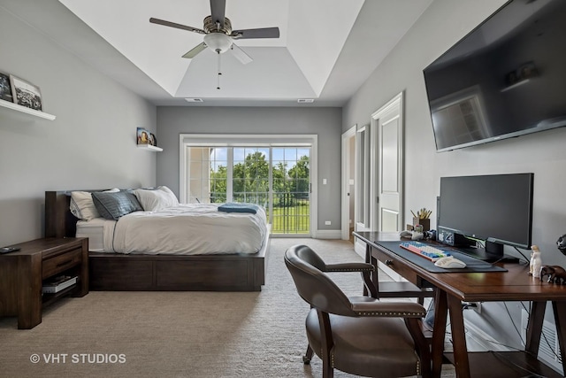 14 Vandenbergh Dr, South Barrington, IL 60010 - carpeted bedroom with access to exterior, a raised ceiling, and a ceiling fan